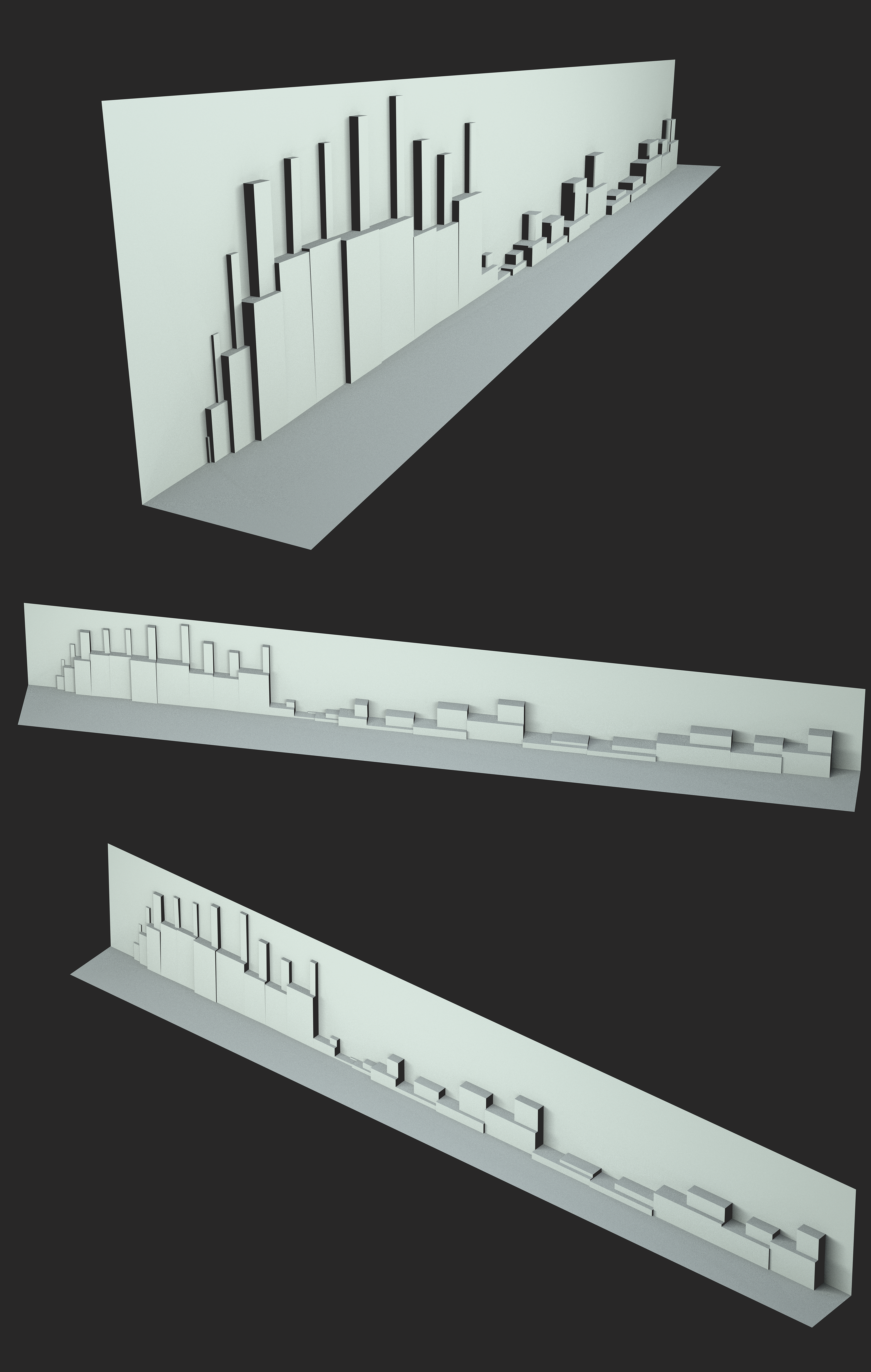 Three photos from multiple angles showing a folded long paper as base, with opened cuts folded into additional panels.